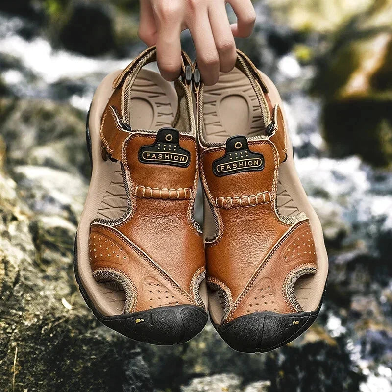Summer Men Leather Sandals Soft-Soled Comfort Slippers Breathable Beach Shoes