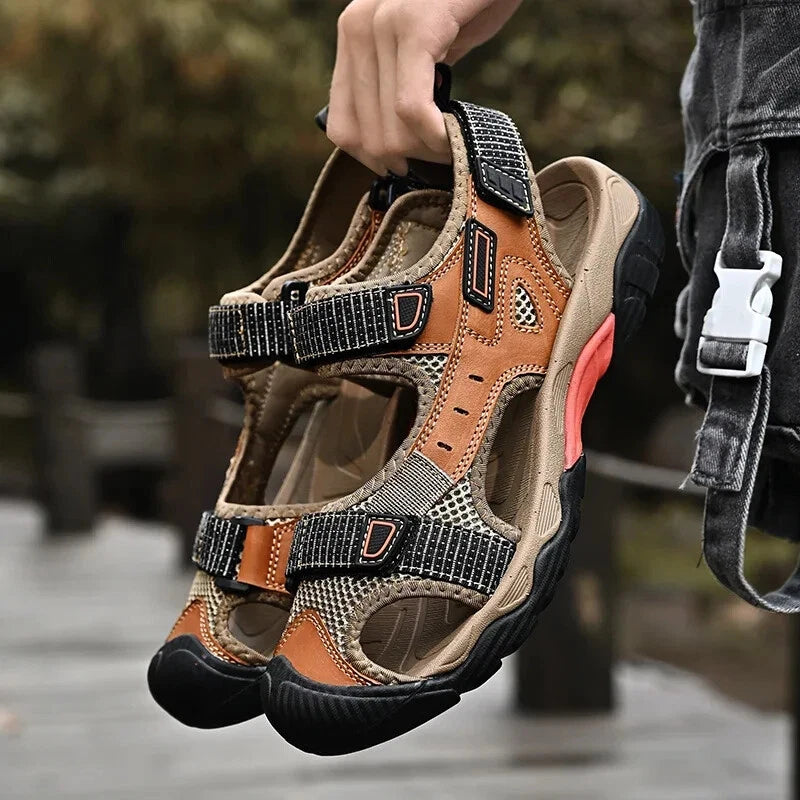 Summer Men Leather Sandals Outdoor Sneakers Casual Beach Slippers Wading Shoes