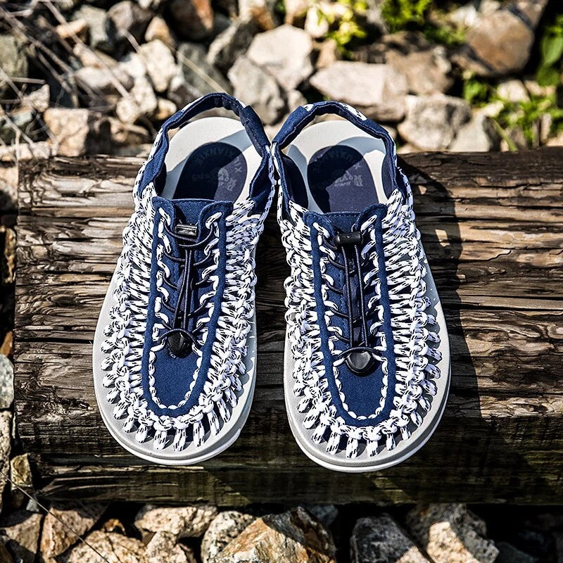 Summer Men's Handmade Weaving Sandals Breathable Soft Bottom Hollow Slippers