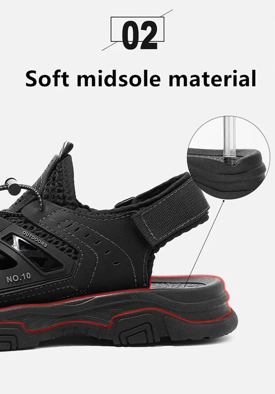 Soft Male Leather Sandals Summer Breathable Beach Slippers Hiking Sneakers