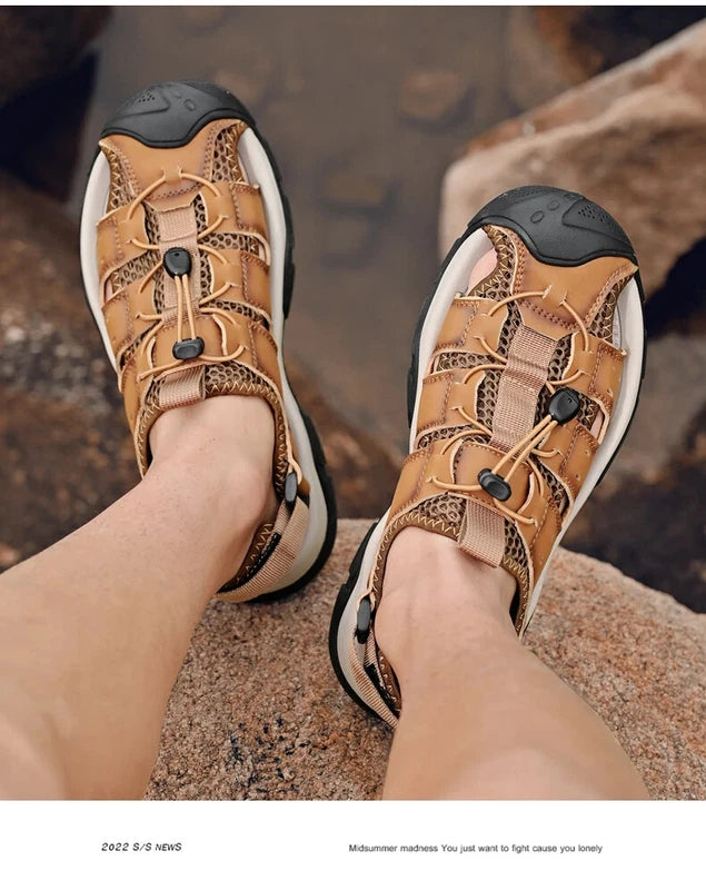 Soft Male Leather Sandals Summer Breathable Beach Slippers Hiking Sneakers