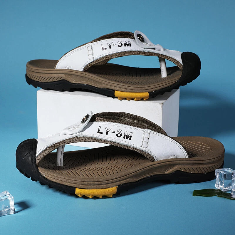 Men's Sandals Summer Beach Shoes Outdoor Leather Slippers Casual Flip Flops Size
