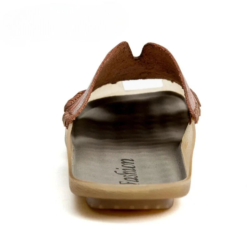 Men Leather Non-Slip Slippers Comfort Beach Sandals Summer Classics Flip Flops