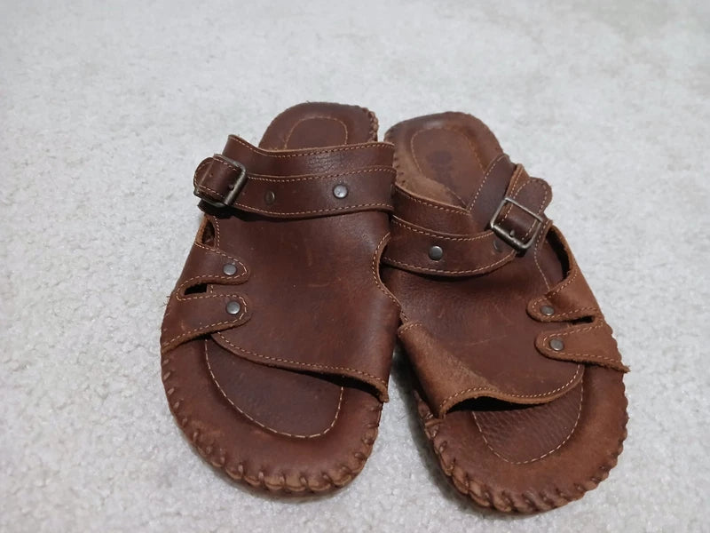 Mens Leather Sandals Shoes Beach Casual Summer Flip Flops Flats Slippers