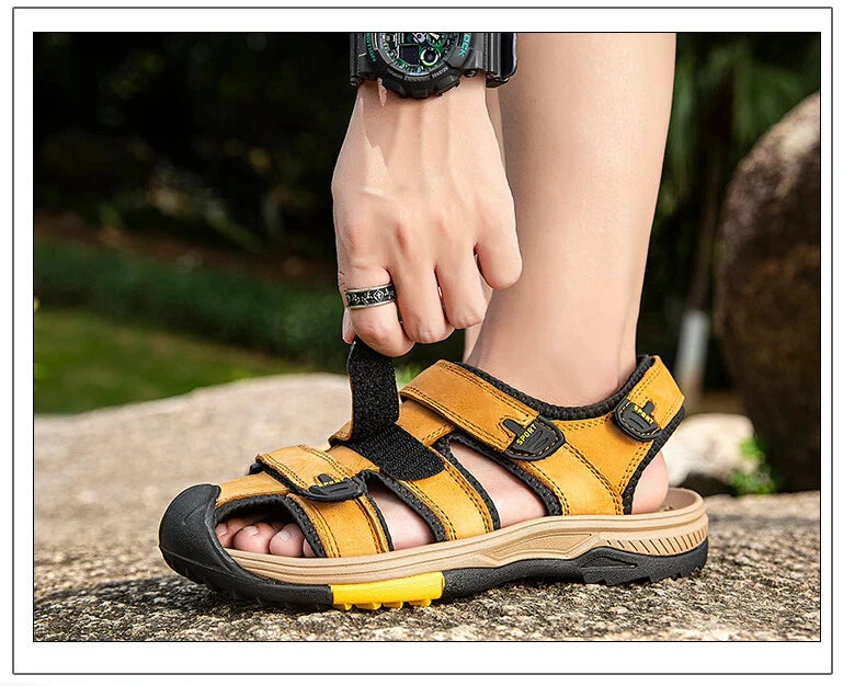 Summer Men Sandals Genuine Leather Casual Sneakers Breathable Beach Slippers