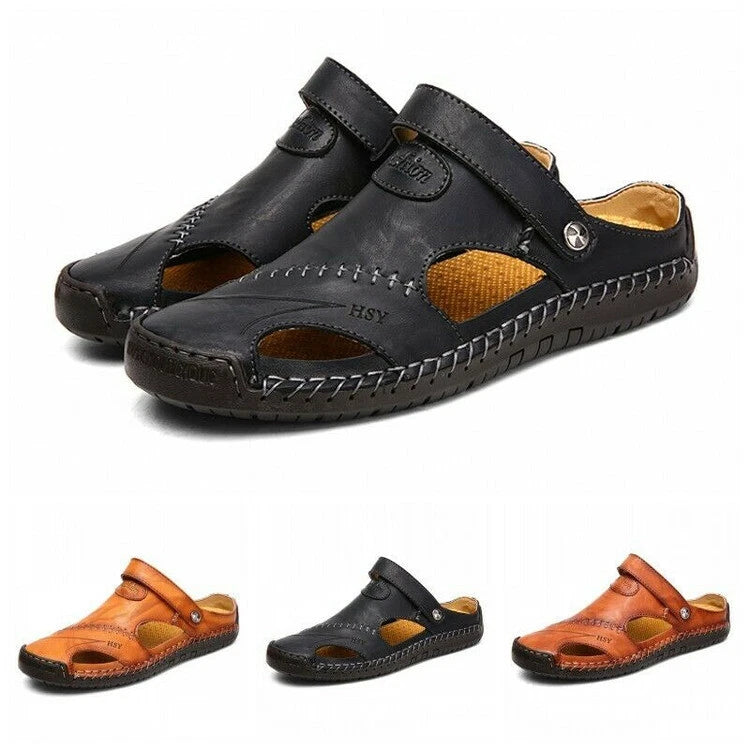 Men's Sport Close Toe Sandals Summer Leather Shoes Beach Fisherman Flat Slippers