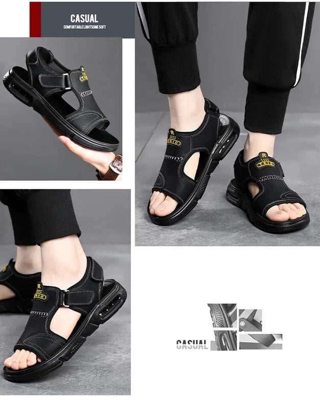 Men's Summer Cow Leather Sandals Designer Leisure Shoes Outside Beach Slippers