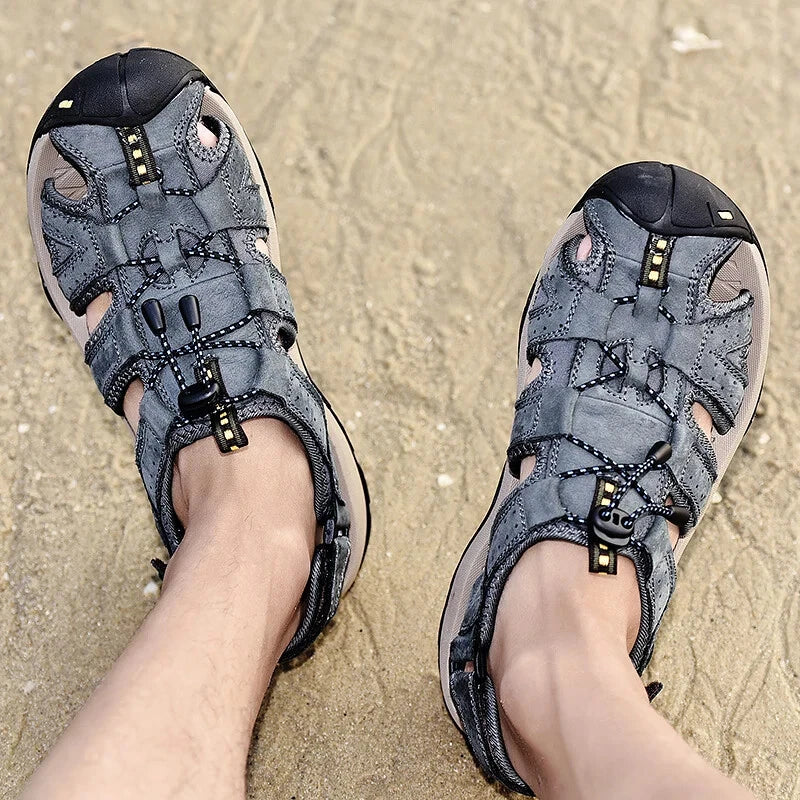 Men Waterproof Leather Sandals Breathable Causal Sneakers Light Beach Slippers