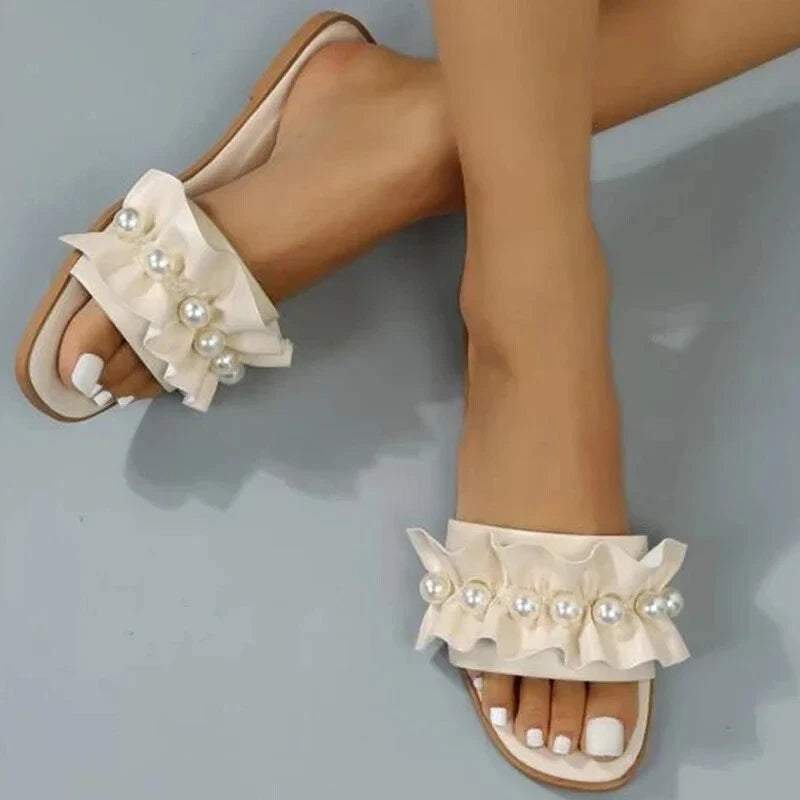 Women Faux Pearl Sandals Slippers Summer Sandy Beach Sandals Women Shoes