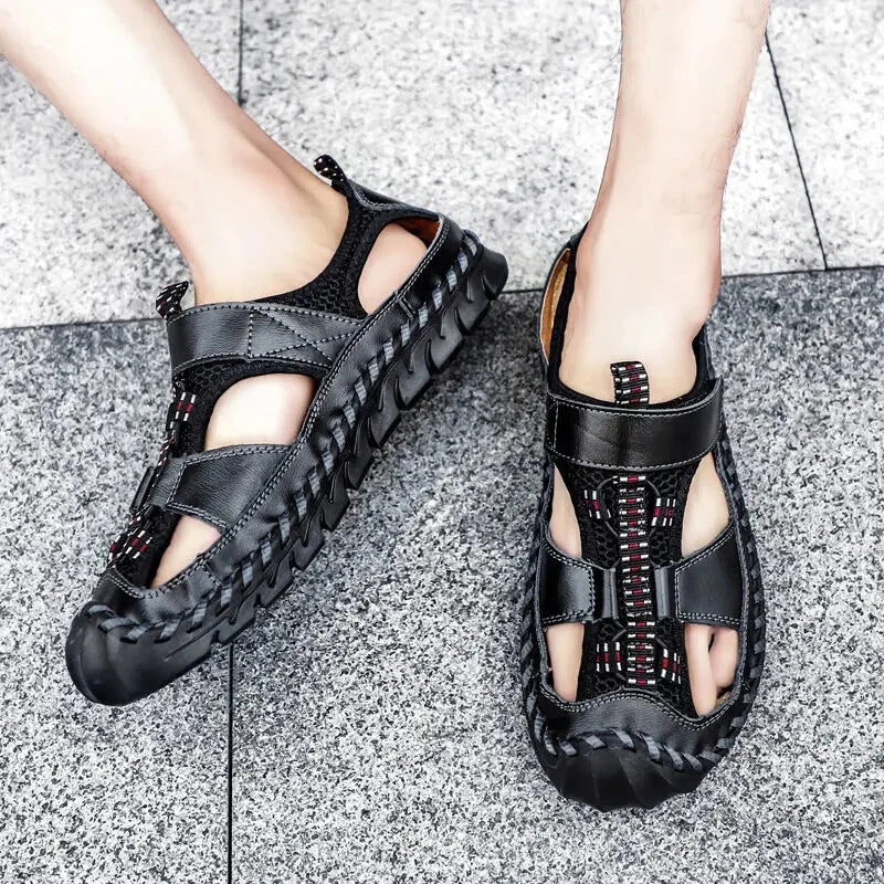 Summer Leather Male Beach Shoes Casual Sandals Wading Non-slip Comfort Slippers