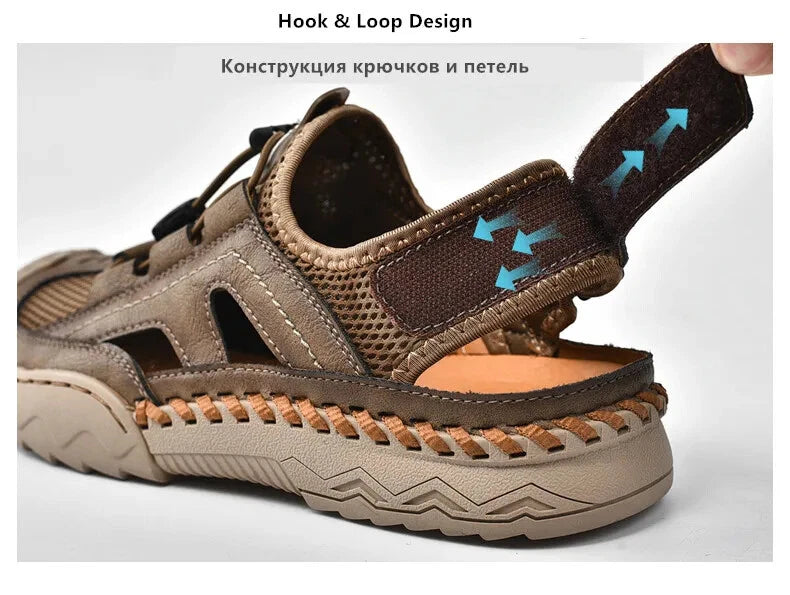 Men Handmade Sandals Breathable Mesh Slippers Outdoor Lightweight Beach Sneakers