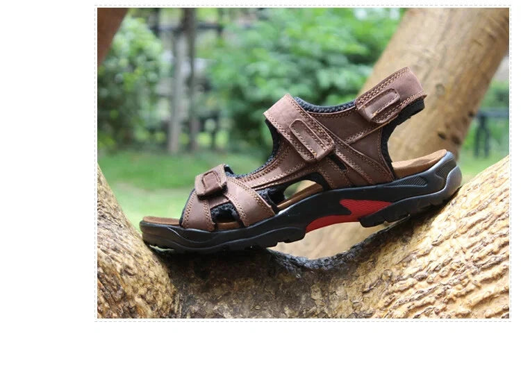 Casual Men Leather Soft Sandals Comfortable Beach Slippers Breathable Sneakers