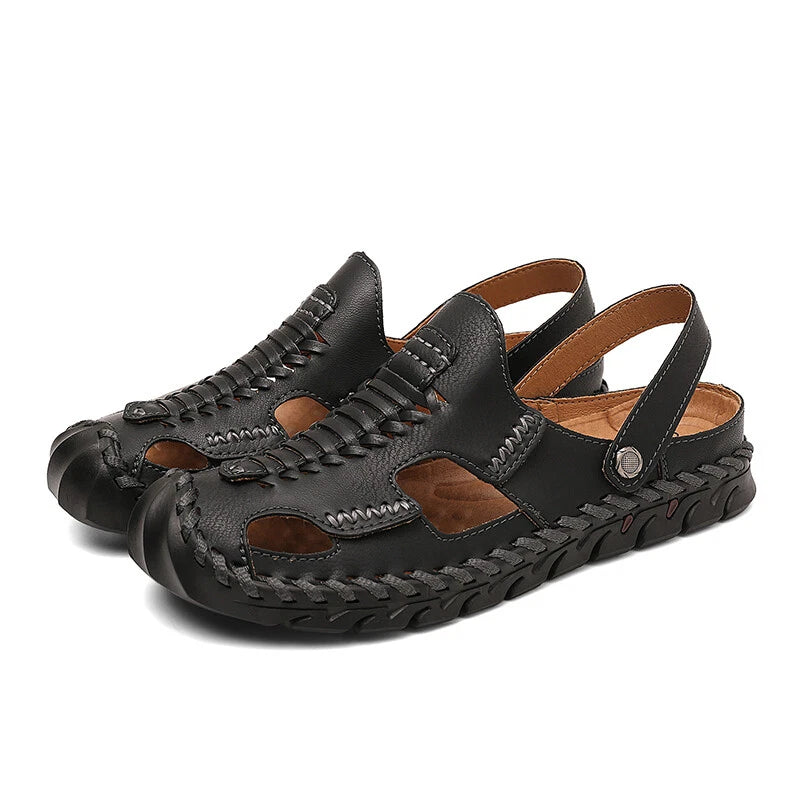 Summer Men Sandals Genuine Leather Handmade Slippers Outdoor Beach Roman Sandals