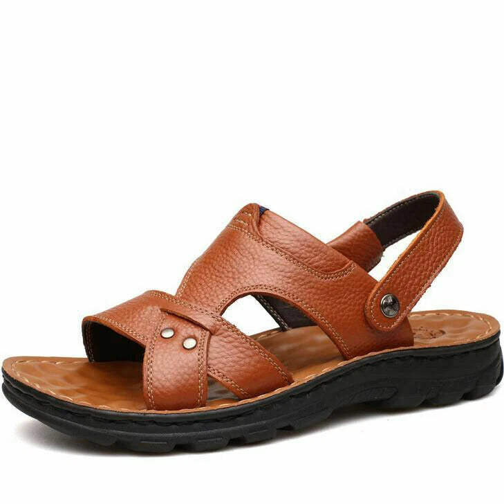 Summer Men Casual Hiking Leather Sandals Beach Shoes Open Toe Flat Slippers Size