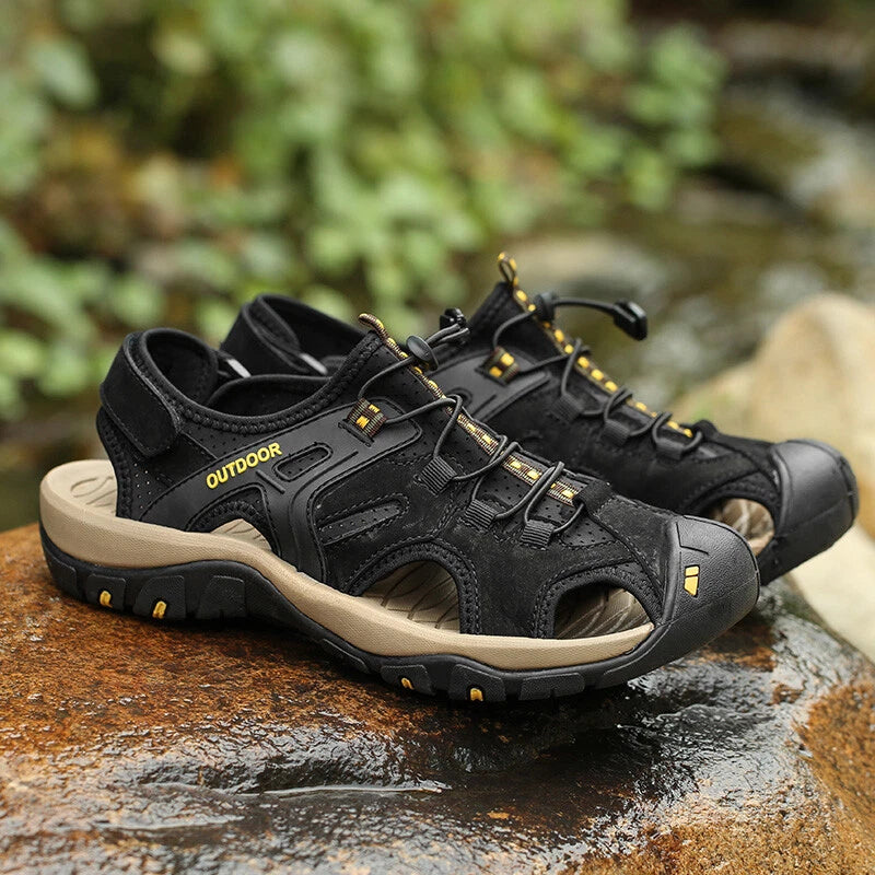 Genuine Leather Men's Casual Sandals Roman Shoes Outdoor Walking Beach Slippers