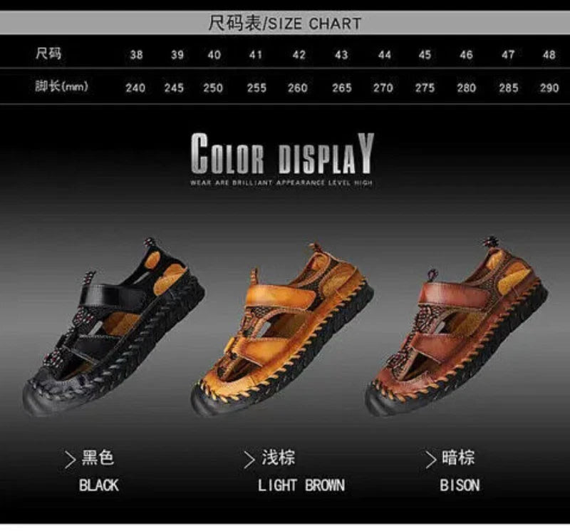 Handmade Men Slippers Cow Leather Soft Beach Sandals Light Comfort Walking Shoes