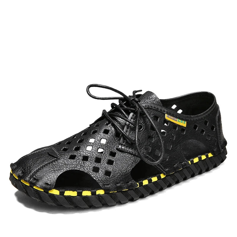 Men's Handmade Slippers Summer Sandals Leather Beach Non-slip Open-toe Sandals