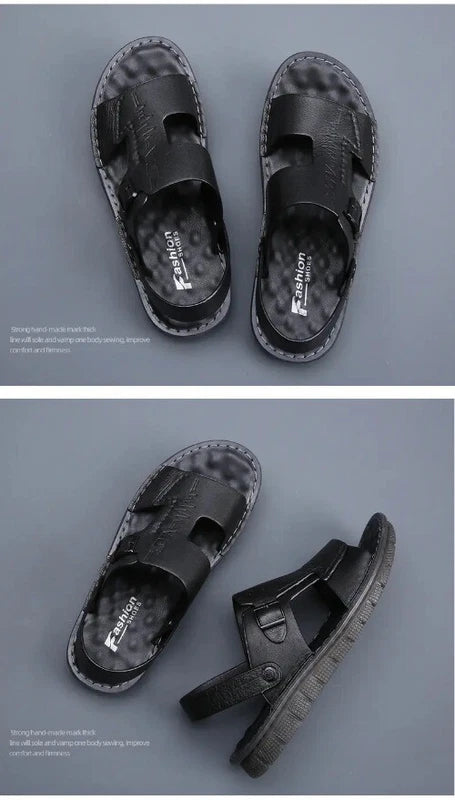 Fashion Mens Casual Beach Sandals Top Layer Cowhide Slippers Summer Shoes