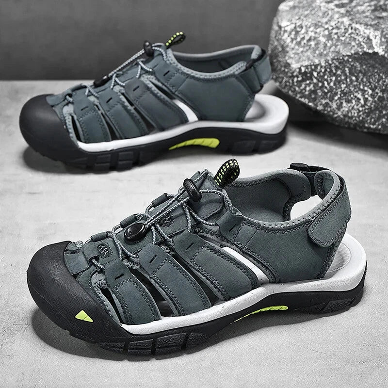 Genuine Leather Men's Sandals Breathable Casual Shoes Outdoor Beach Slippers