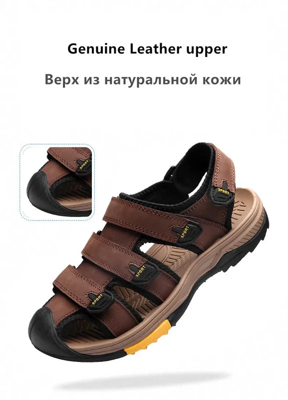 Summer Men Sandals Genuine Leather Casual Sneakers Breathable Beach Slippers