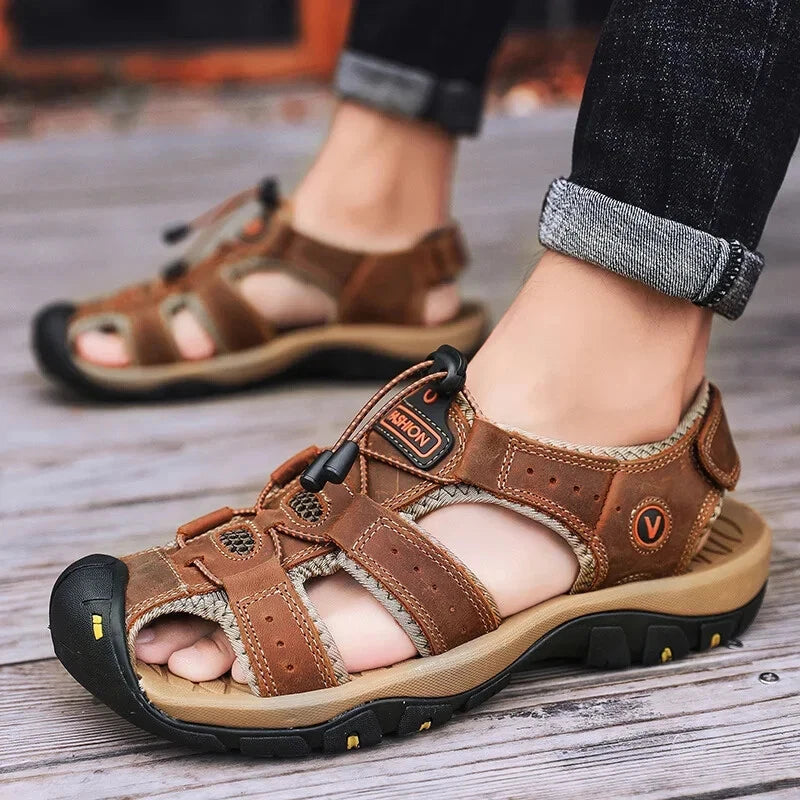 Men Summer Shoes Leather Breathable Sandals Beach Outdoor Non-slip Slippers