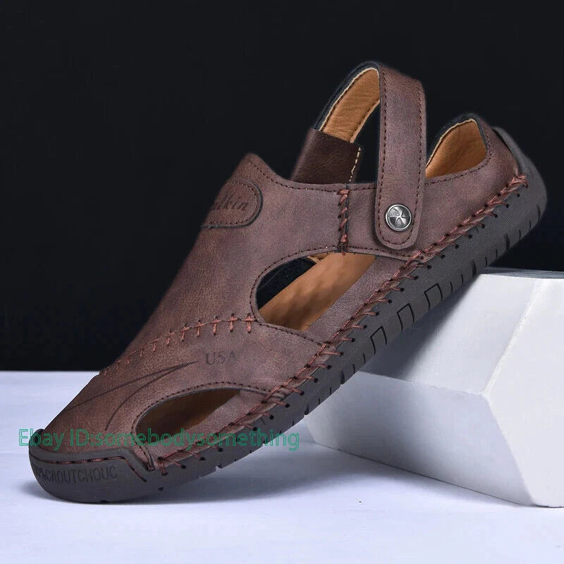 Handmade Summer Sandals Men Breathable Slippers Anti-slip Hollow Beach Shoes