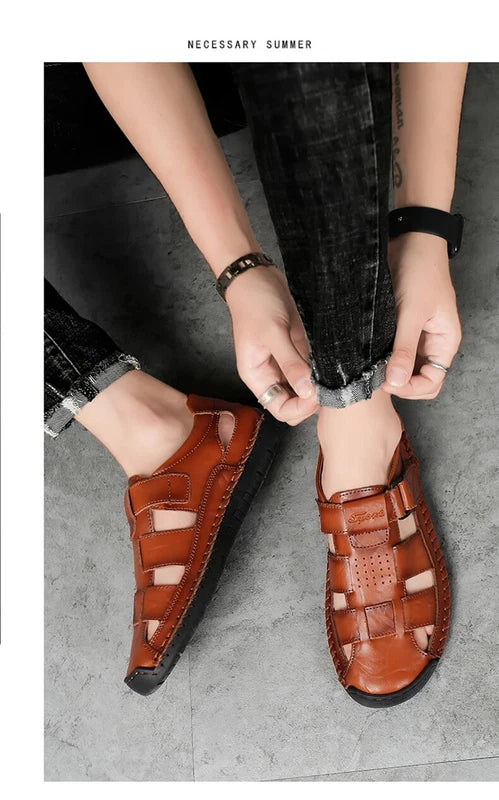 Summer Fashion Men's Outdoor Sandals Casual Beach Shoes Roman Leather Slippers