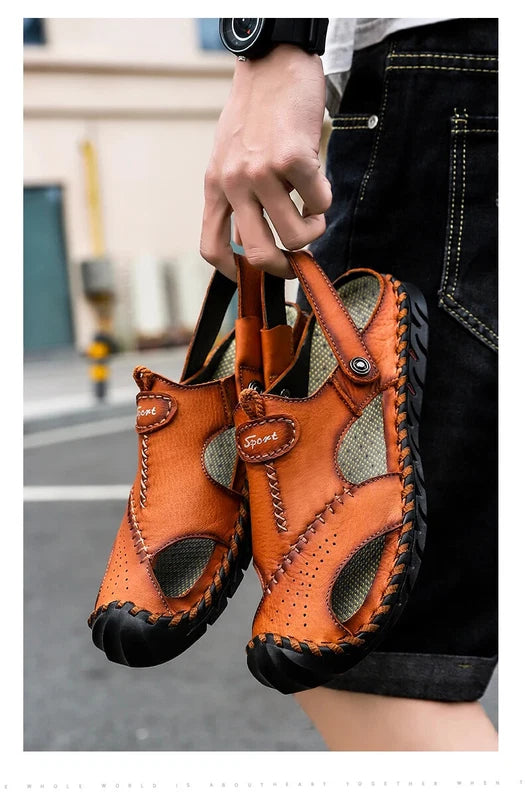 Genuine Leather Men's Sandals Summer Beach Slippers Casual Outdoor Beach Shoes