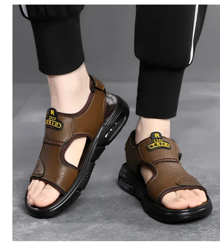 Men's Summer Cow Leather Sandals Designer Leisure Shoes Outside Beach Slippers