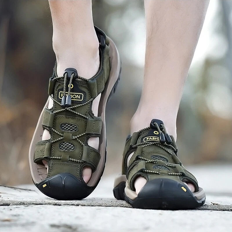 Men's Leather Sandals Closed Toe Beach Nonslip Summer Outdoor Sport Hiking Shoes