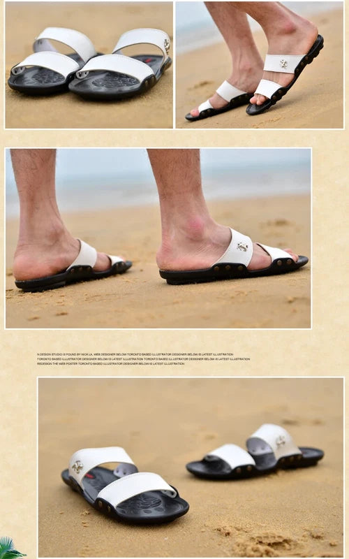Casual Men Sandals Summer Beach Shoes Leather Slippers Lightweight Sandalias