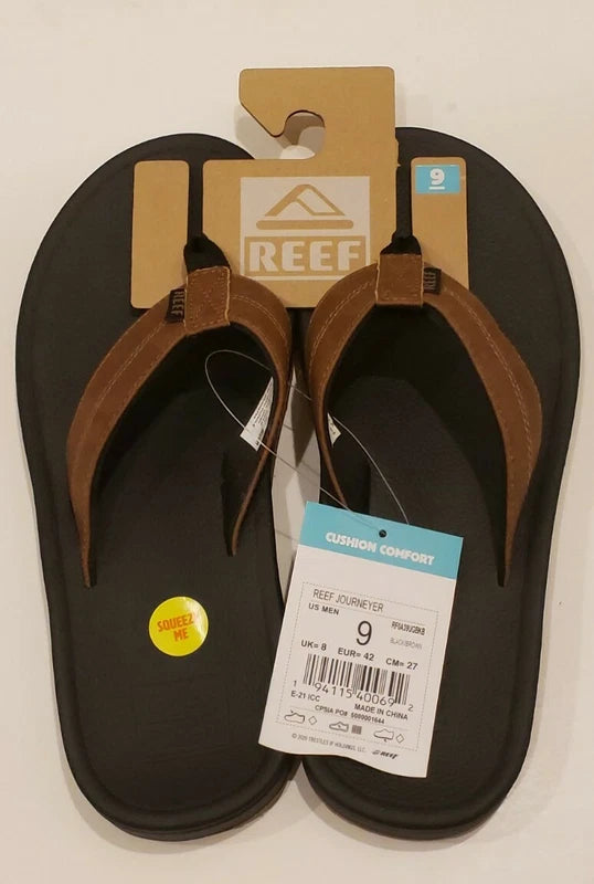 REEF JOURNEYER FLIP FLOPS/SLIPPERS [MENS SIZE 9] BLACK/BROWN [RF0A39UGBKB]