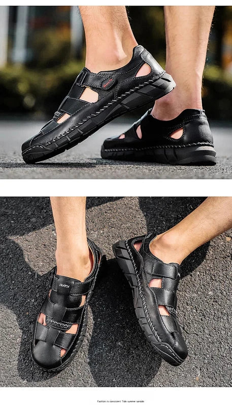 Genuine Leather Sandals Breathable Beach Slippers Comfortable Casual Sneakers