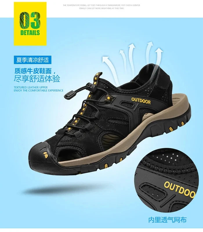 Summer Beach Men's Sandals Lightweight Slippers Leather Walking Non-Slip Shoes