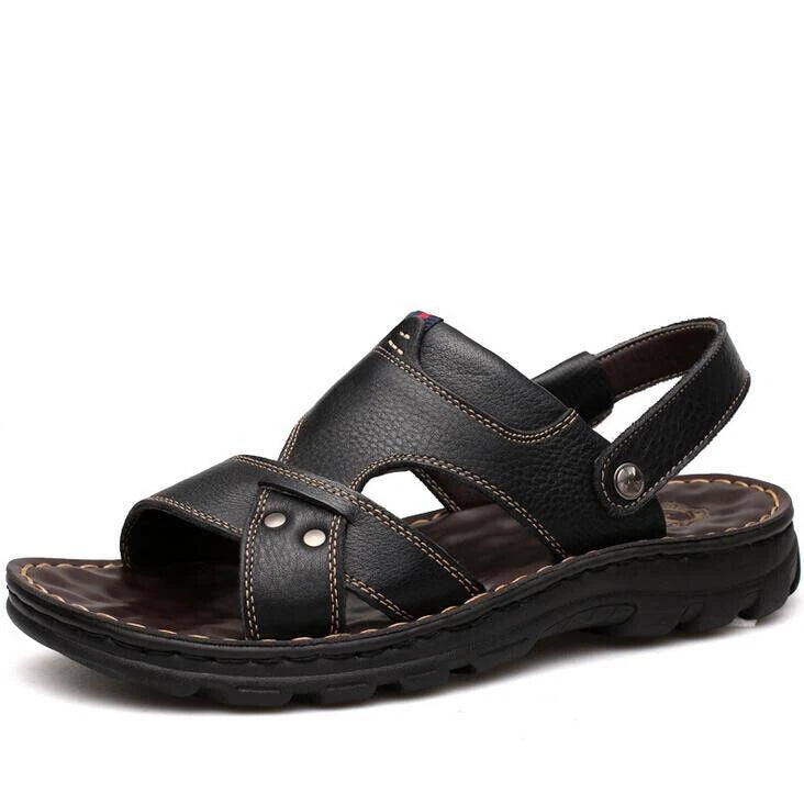 Summer Men Casual Hiking Leather Sandals Beach Shoes Open Toe Flat Slippers Size