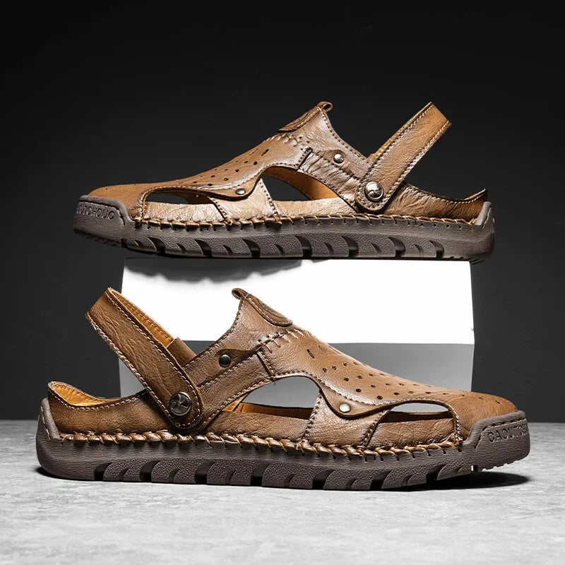 Men's Leather Waterproof Slip on Casual Soft Sandals Beach Slipper Big Size Shoe