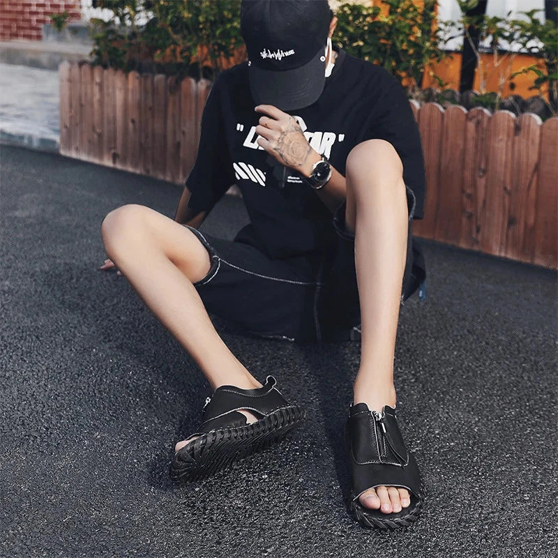 Sandals Men Slippers Weaving Design Beach Sandals Breathable Casual Flat Sandals