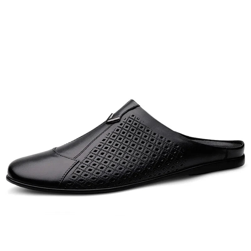 Men Leather Casual Slippers Half Drag Waterproof Loafers Non-slip Soft Sandals