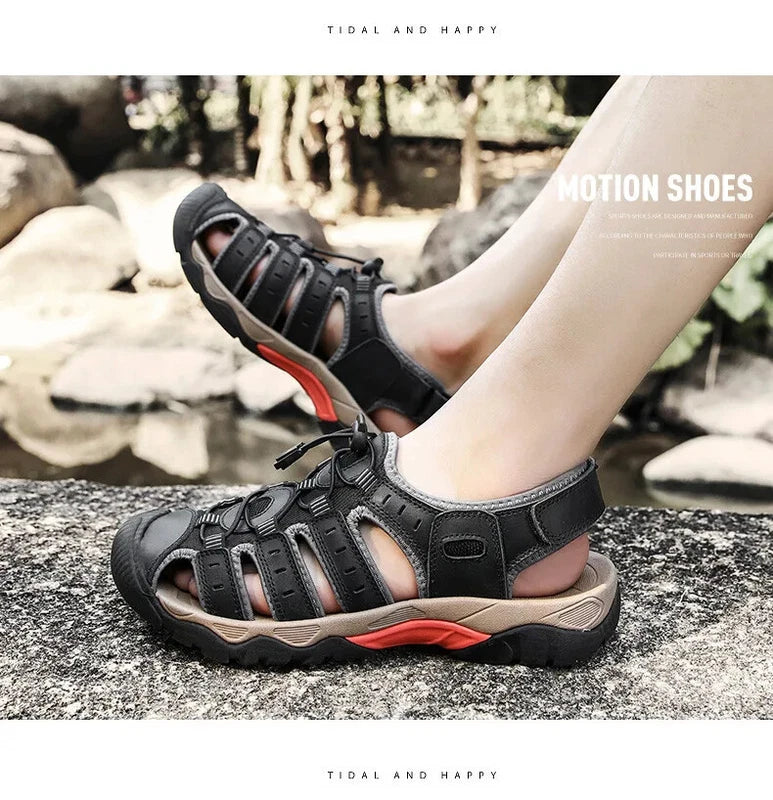 Men's Sandals Soft Leather Sandals Beach Shoes Outdoor Summer Comfort Slippers