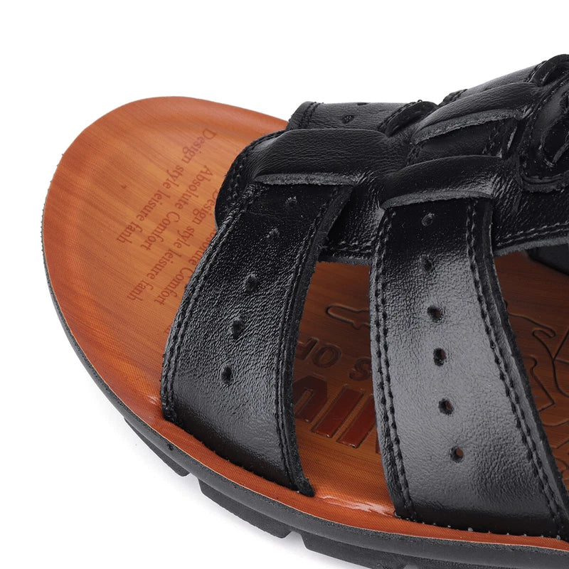 Mens Open Toe Driving Sandals Leather Summer Shoes Casual Outdoor Beach Slippers