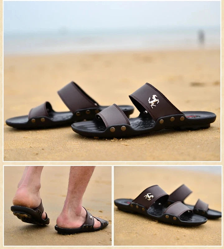 Casual Men Sandals Summer Beach Shoes Leather Slippers Lightweight Sandalias