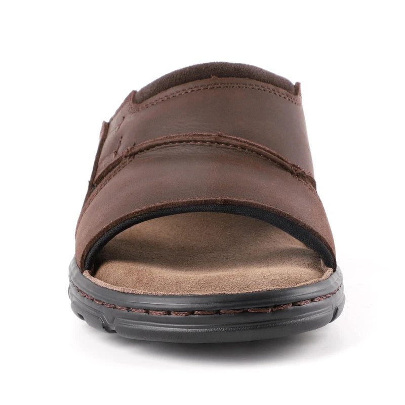 riemot men's leather sandals thick bottom non-slip lightweight slippers