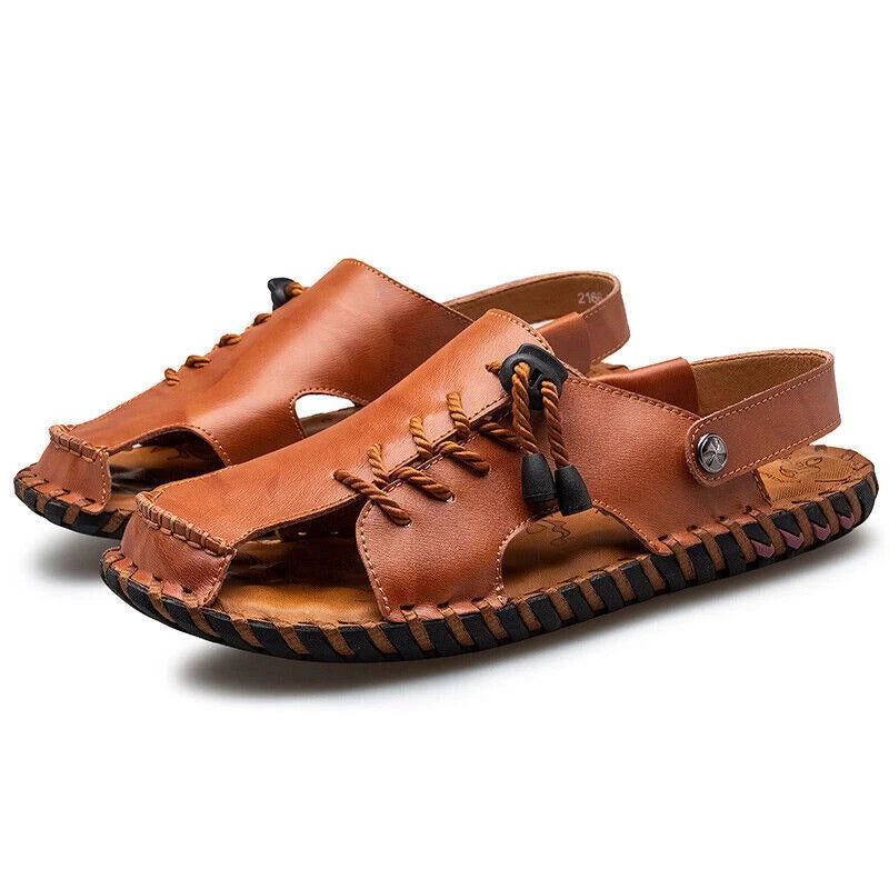 Mens Genuine Leather Beach Shoes Casual Sandals Summer Sports Soft Slippers