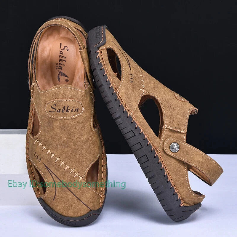 Handmade Summer Sandals Men Breathable Slippers Anti-slip Hollow Beach Shoes