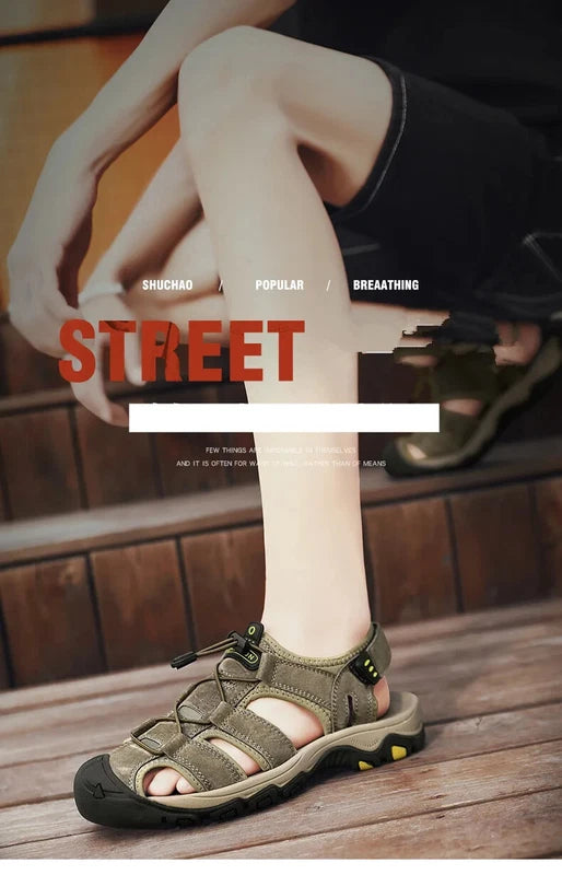 Men Handmade Sandals Summer Leather Soft Slippers Light Breathable Beach Shoes