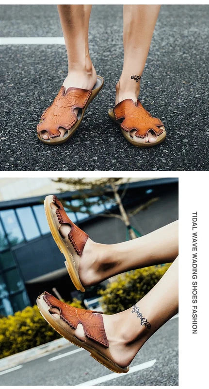 Male Non-Slip Slippers Handmade Soft Beach Sandals Comfort Half Drag Sneakers