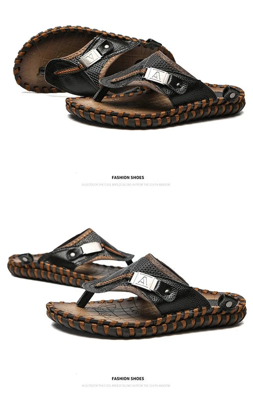 Men's Sandals Summer Outdoor Beach Leather Flip Flops Slippers Casual Shoes