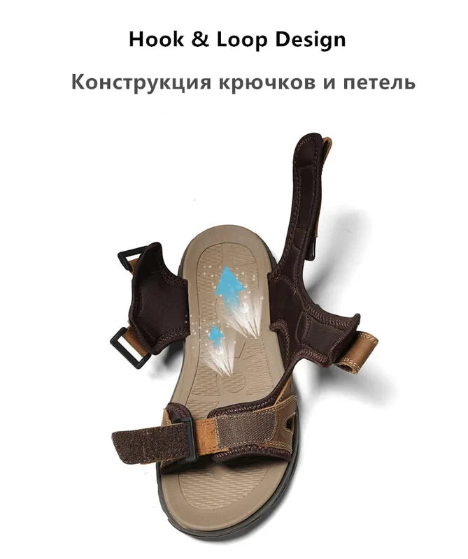 Classic Men's Sandals Leather Beach Casual Shoes Wading Outdoor Flat Slippers