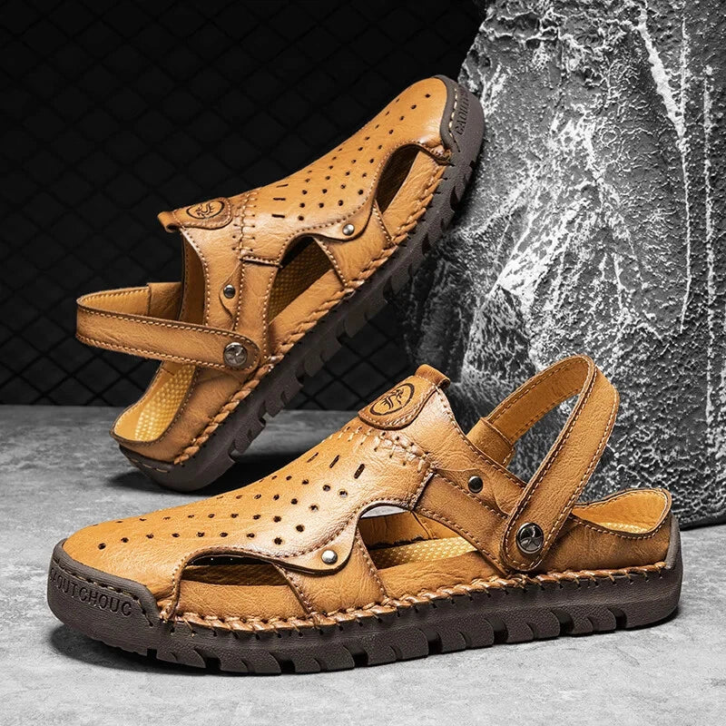Men's Leather Waterproof Slip on Casual Soft Sandals Beach Slipper Big Size Shoe