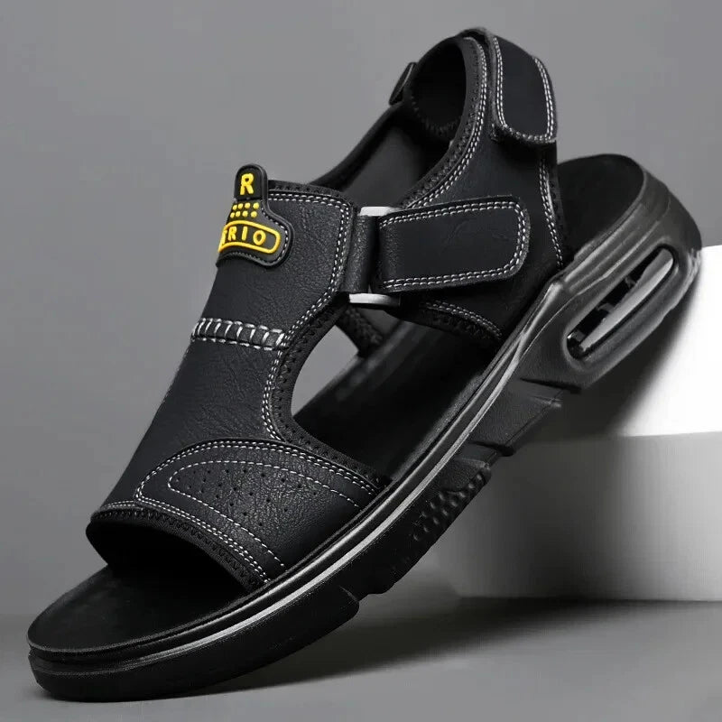 Men's Summer Cow Leather Sandals Designer Leisure Shoes Outside Beach Slippers